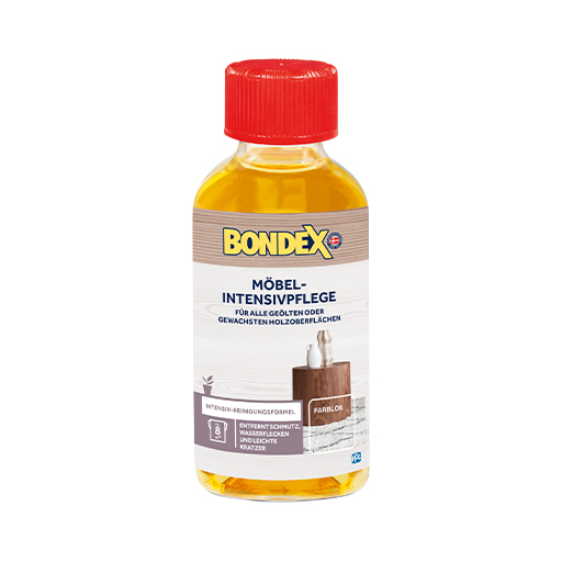 BONDEX Möbel-Intensivpflege frischt Holzoberflächen auf.