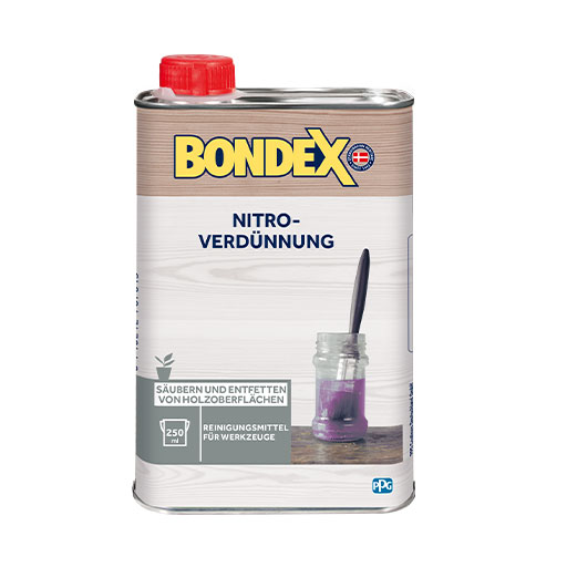 Vielseitig anwendbares Löse- und Verdünnungsmittel unter anderem geeignet zum Säubern und Entfetten von Holzoberflächen sowie zum Entfernen von Flecken. Auch als Reinigungsmittel für Werkzeuge einsetzbar. Geeignet für:<br />
-Bondex Ball Mattierung<br />
-Bondex Schnellschleifgrund<br />
-Bondex Zapon Lack<br />
<br />
Besonders zur Lösung von Harzen geeignet.