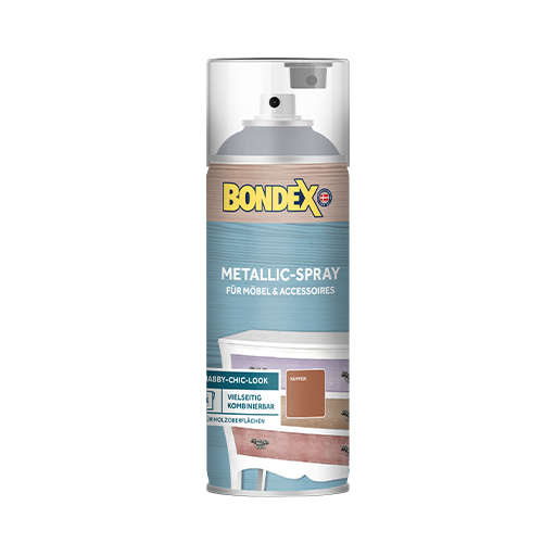 BONDEX Kreidefarbe Metallic-Spray setzt trendige Highlights auf Lieblingsmöbel und Accessoires im Innenbereich.
