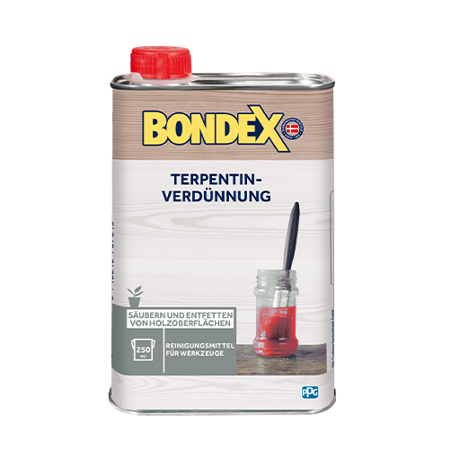 Vielseitig anwendbares Löse- und Verdünnungsmittel unter anderem geeignet zum Säubern und Entfetten von Holzoberflächen sowie zum Entfernen von Flecken. Auch als Reinigungsmittel für Werkzeuge einsetzbar. Geeignet für:<br />
-Bondex Holzsiegel<br />
-Bondex Yachtlack