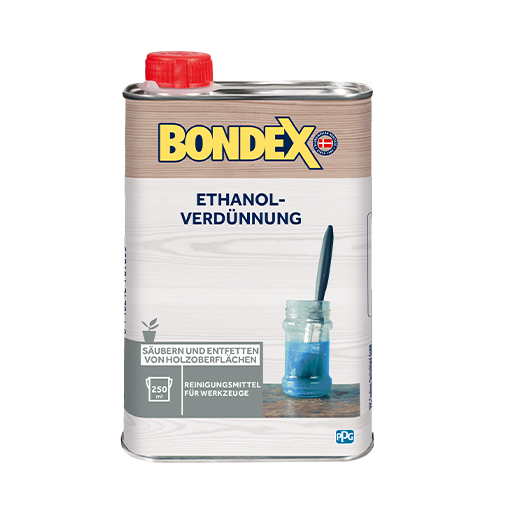 Vielseitig anwendbares Löse- und Verdünnungsmittel unter anderem geeignet zum Säubern und Entfetten von Holzoberflächen sowie zum Entfernen von Flecken. Auch als Reinigungsmittel für Werkzeuge einsetzbar. Geeignet für:<br />
-Bondex Schellack<br />
-Bondex Möbel Lacklasur