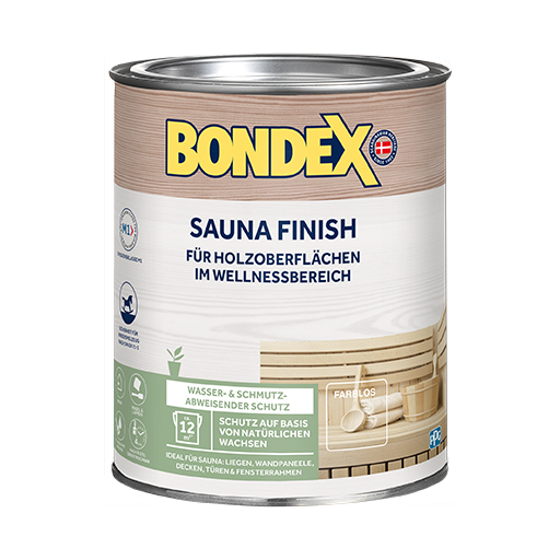 BONDEX SAUNA FINISH schützt und pflegt alle Sauna-Hölzer im Innenbereich auf Basis nachwachsender Rohstoffe und bildet eine wasser- und schmutzabweisende Oberfläche.&nbsp;
<table cellpadding="2">
	<tbody>
		<tr>
			<td><img alt="M1.jpg" src="/kentico/getattachment/produkte/innen/sauna_finish/M1.jpg" style="width: 50px; height: 50px;" title="M1.jpg" /></td>
			<td>Emissionarm</td>
		</tr>
		<tr>
			<td><img alt="Sicherheit-fur-Kinderspielzeug-nach-DIN-EN-71-3" src="/kentico/getattachment/produkte/innen/antikwachs-fest/Sicherheit-fur-Kinderspielzeug-nach-DIN-EN-71-3.jpg?lang=de-DE&amp;width=50&amp;height=50" title="Schutzt-und-erhalt-das-naturliche-Erscheinungsbild-(1).png" /></td>
			<td>Sicherheit für Kinderspielzeug nach DIN EN 71-3</td>
		</tr>
	</tbody>
</table>
